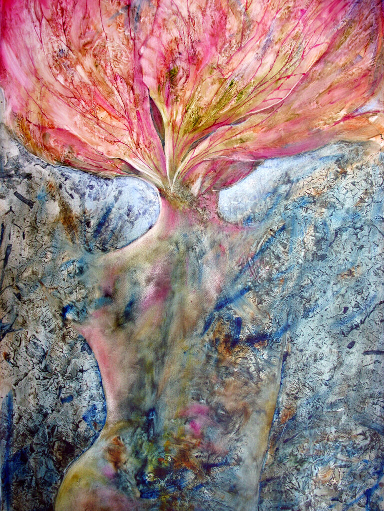 Kwiatowa Panienka, olej, papier, 70 x 50 cm, 2018